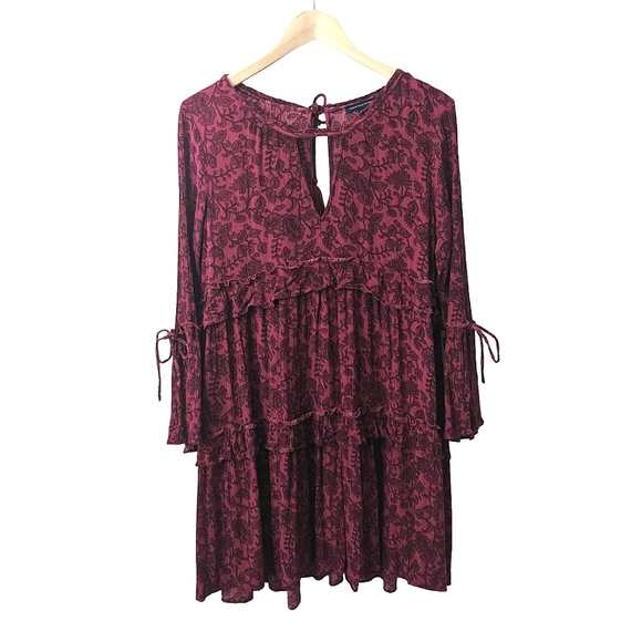 American Eagle Outfitters Dresses & Skirts - American Eagle M Layered Ruffle Mini Boho Dress, Red Burgundy, size L